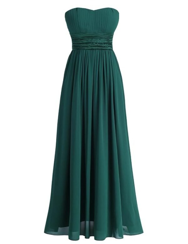 Women's Strapless Chiffon Bridesmaid Dress Long Prom Evening Gown（Dark Green）