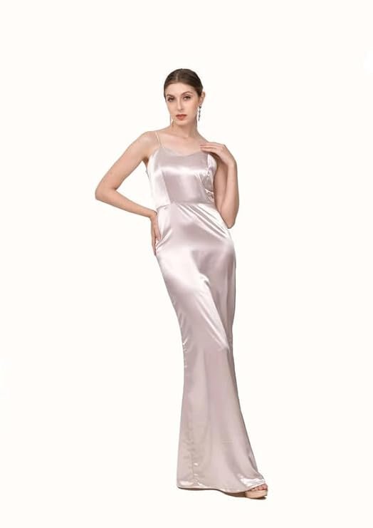 Stylish Designer Bridesmaid Satin Maxi Dress || V-Neck Sleeveless Dress for Women & Girls || Full Length One Piece Western Dresses