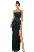 Sexy Green Sequin Backless Slim-fit Thigh Spilt Gown Bridesmaid Cocktail Party Dress for Women