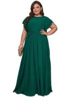 Women's Plus Size Butterfly Sleeve Ruffle Pleated Long Bridesmaid Dress Green