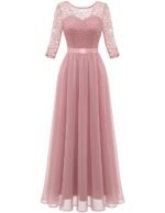 Women's Elegant Formal 3/4 Sleeve Bridesmaid Vintage Cocktail Party Maxi Dress, Long-blush(3/4 Sleeve), Medium