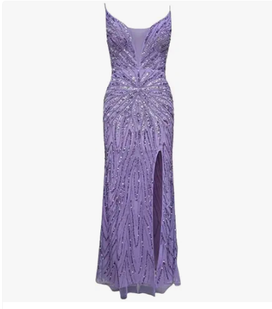 Women's Mermaid Prom Dresses V Neck Sequins Purple Evening Dress (Purple)