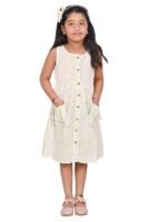 Girls Embroidery Cotton Long Sleeve Flower Dresses LH5460 for 1-8 Years (White Green)