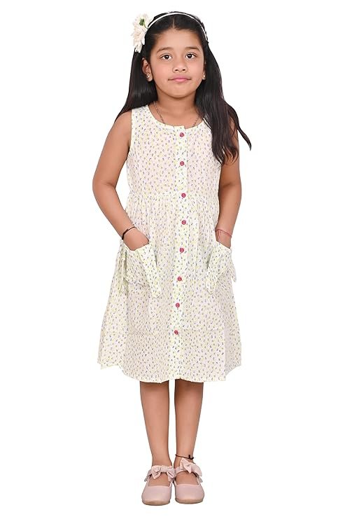 Girls Embroidery Cotton Long Sleeve Flower Dresses LH5460 for 1-8 Years (White Green)