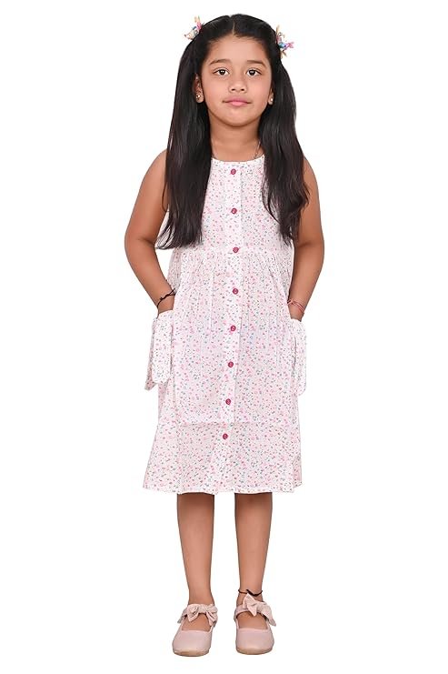 Girls Embroidery Cotton Long Sleeve Flower Dresses LH5460 for 1-8 Years (White Pink)