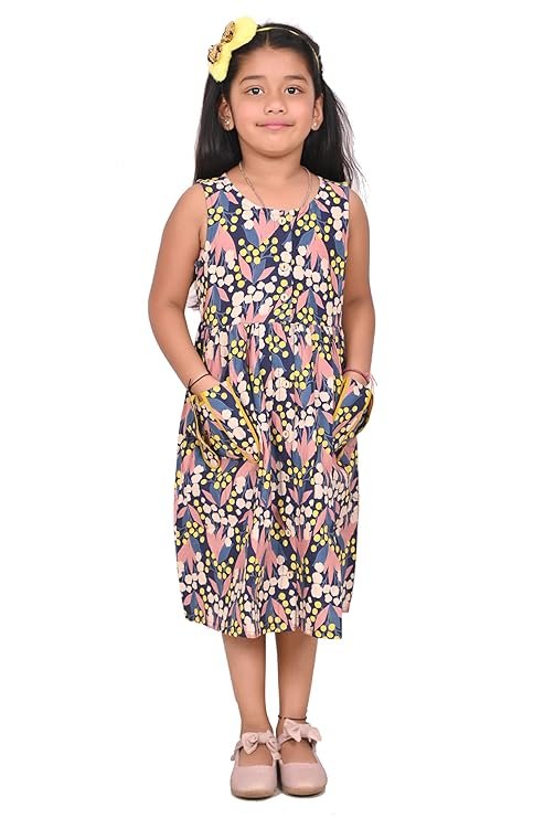 Girls Embroidery Cotton Long Sleeve Flower Dresses LH5460 for 1-8 Years (Multicolour Yellow)