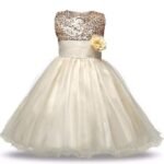 Baby-Girls Kids Golden Sequin Fancy Prom Dress Princess Gown Birthday Dresses 9-10Years