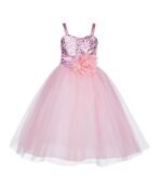 Baby Girls Net Fit & Flare Floor-Length Gown Sequin Prom Kids Dress (Baby Pink)