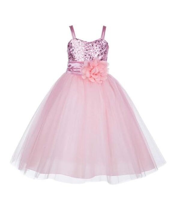 Baby Girls Net Fit & Flare Floor-Length Gown Sequin Prom Kids Dress (Baby Pink)