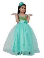 Baby Girls Net Fit & Flare Floor-Length Gown Sequin Prom Kids Dress (Green)