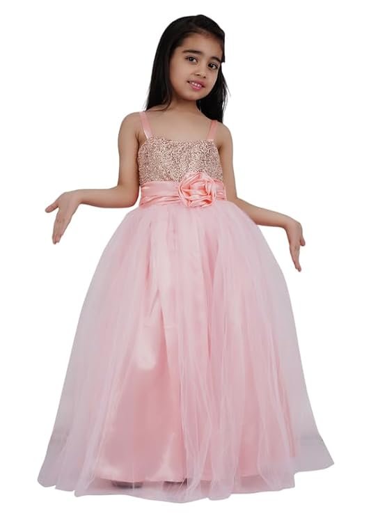 Baby Girls Net Fit & Flare Floor-Length Gown Sequin Prom Kids Dress (Peach)