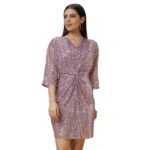 Women's Polyester Sheath Knee-Length Dress(Pink)