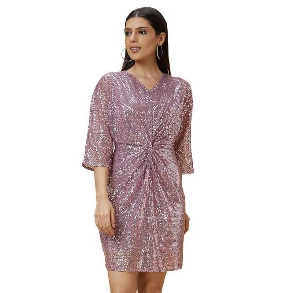 Women's Polyester Sheath Knee-Length Dress(Pink)