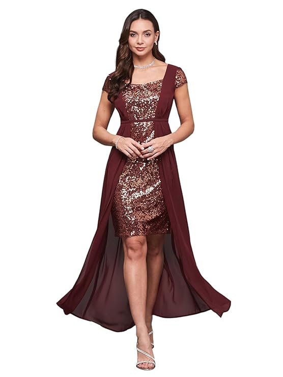 Women's Embellished Fit & Flare Maxi Dress (Wine)