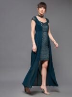 Women's Embellished Fit & Flare Maxi Dress (Teal)