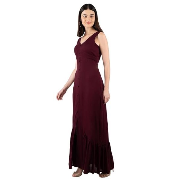 Mermaid Cut Dress for Women | Crinkle Rayon Fabric | V Neck Style | Sleeveless Maxi Dress | Button Detailed | Flared Cut Casual Dress for Women
