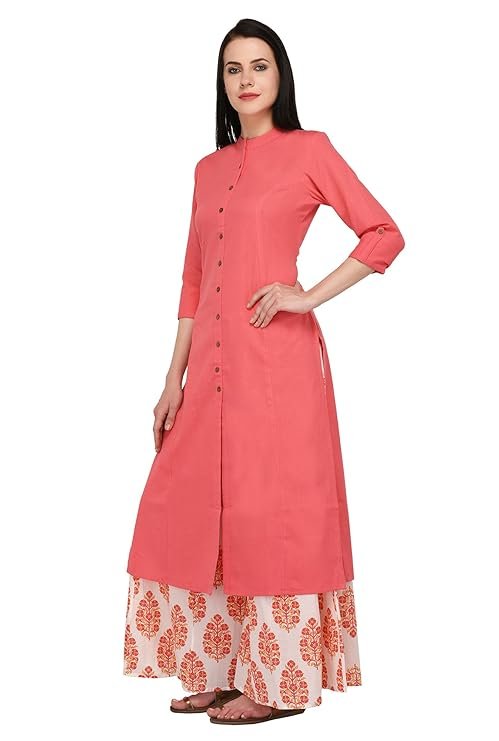 Women's Cotton Solid Readymade Salwar Suit Set（Peach）