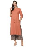 Women's Cotton Solid Readymade Salwar Suit Set（Light Rust）