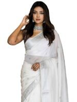 Women's Black Banarasi Kanchipuram Art Silk Saree for Women – Traditional Wedding & Party Saree with Blouse Piece – Ethnic Indian Silk Saree for Bridal, Festive & Gifting ( White)