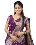 Women's Maroon Banarasi Kanchipuram Art Silk Saree for Women – Traditional Wedding & Party Saree with Blouse Piece – Ethnic Indian Silk Saree for Bridal, Festive (Purple)