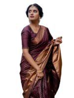 Women's Maroon Banarasi Kanchipuram Art Silk Saree for Women – Traditional Wedding & Party Saree with Blouse Piece – Ethnic Indian Silk Saree for Bridal, Festive (MAROON)
