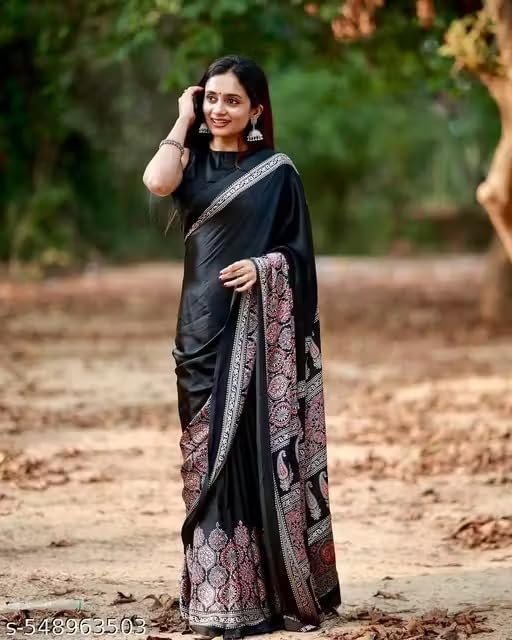 Traditional Indian Ethnic Wear with Blouse Piece, Festival Wedding Special (BLACK)