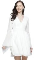 Women's Georgette Knee-Length Skater Dress（White）