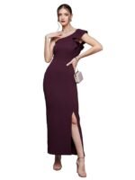 Women's Solid One Shoulder Sleeveless Ruffled Maxi Dress (Plus Size)