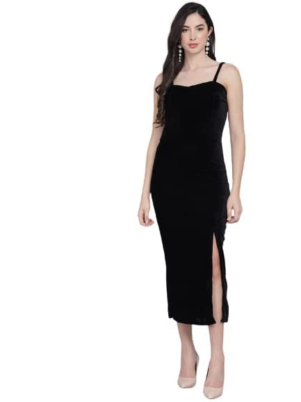 Women's Velvet Bodycon Maxi Party Dress(Black)