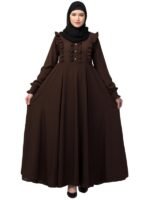 Umbrella Abaya with Frill Work with Fashionable Buttons Made in Nida Matte Fabric