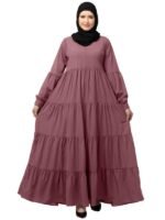 Umbrella Abaya with Elasticated Cuffs Made in Nida Matte Fabric - Simple Umbrella style Burqa( Puce Pink)