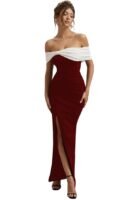 Off Shoulder Aline Black and Wine Dress(Wine)