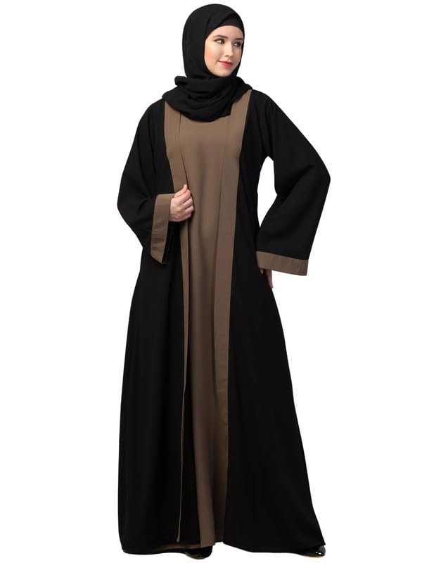 Dual Layer Abaya Dress with attached Shrug Made with Nida Matte Fabric with Side Pockets