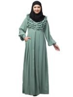 Umbrella Style Maxi Dress With Frill Work On Front And Cuff Sleeves - Made with Nida Matte Fabric