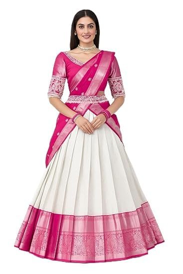 Women's Indian Traditional Kanjivaram Silk Pure Weaving Lehenga Choli Along With Dupatta And Blouse Piece(Pink)