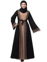 Dual Layer Abaya Dress With Attached Shrug And Striped Design - Made With Nida Matte Fabric
