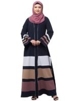 Front Open Abaya With Multicolor Design And Beautiful Piping Work - Made with Nida Matte Fabric for Women and Girls