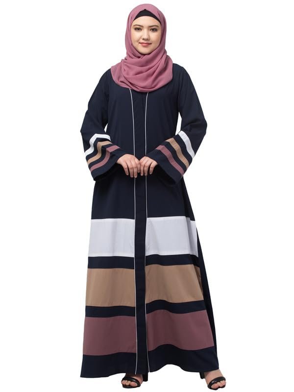 Front Open Abaya With Multicolor Design And Beautiful Piping Work - Made with Nida Matte Fabric for Women and Girls