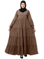 Umbrella Abaya with Elasticated Cuffs Made in Nida Matte Fabric - Simple Umbrella style Burqa(Beige)