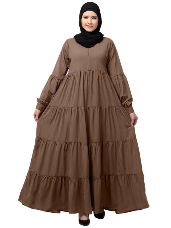 Umbrella Abaya with Elasticated Cuffs Made in Nida Matte Fabric - Simple Umbrella style Burqa(Beige)