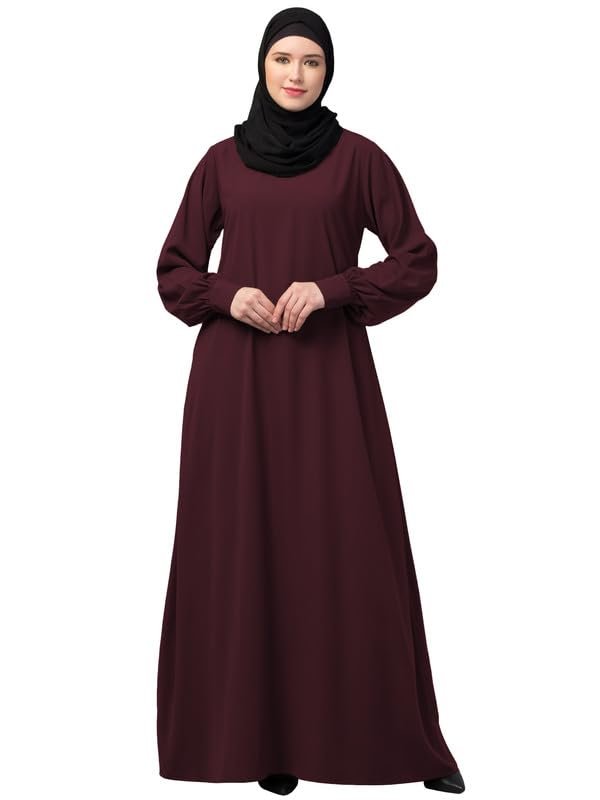 Women's Inner Abaya Dress With Cuff Sleeves And Side Pocket Made in Nida Matte Fabric(Burgundy)