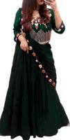 Women's Embroidered Georgette Crop Top Lehenga Choli For Women( Green)