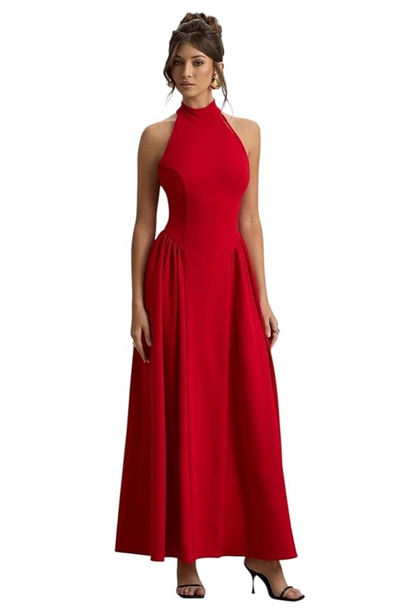 Women's Sleeveless Backless Maxi Length Dress | Fit & Volume Flare Skirt |