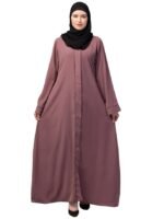 Front Open Abaya with Piping Work Made in Nida Matte fabric with Side Pockets - Front open Burqa for Ladies & Girls(Pink)