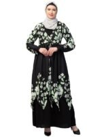 Dual Layer Abaya Dress with Detachable Shrug Made with Printed Crepe and Nida Matte Fabric