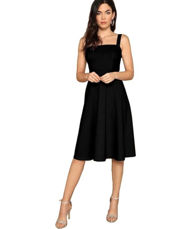Women's Fit And Flare Midi Dress(Black)