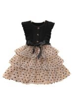 Toddler Girls Polka Dot Ruffle Trim Belted Mesh Dress Floral Pattern Frock for Girls