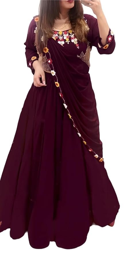 Women's Embroidered Georgette Crop Top Lehenga Choli For Women( Purple)