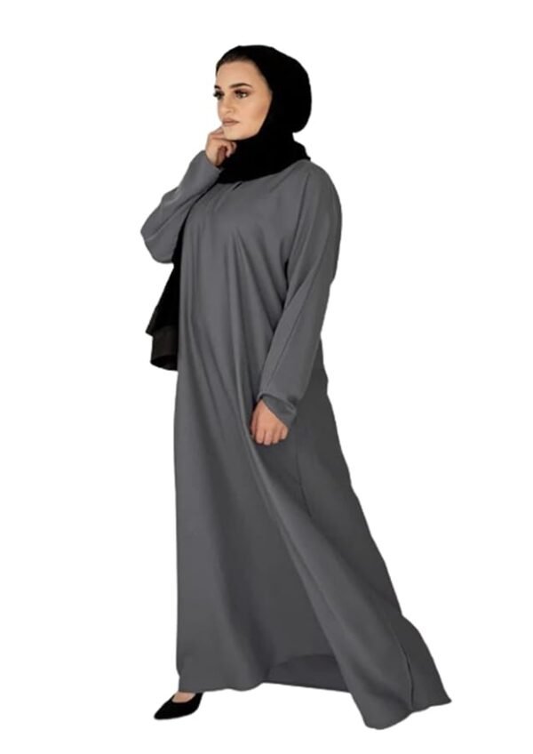 Plain Normal Muslim Women Islamic Dress Abaya Poly Silk Solid Abaya With Hijab(Dark Grey)
