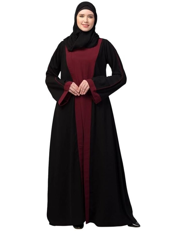 Dual Layer Abaya Dress with attached Shrug and Piping  On Sleeves Made in Nida Matte Fabric with Side Pocket